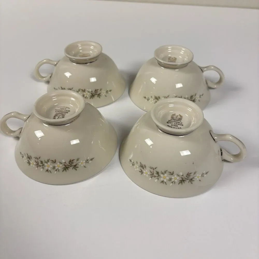 Vintage Lenox Brookdale H500 China Tea Cup Saucer Plate Floral Platinum Set of 4